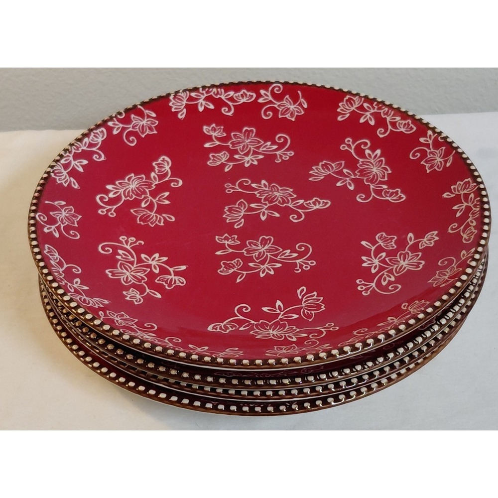 Temp-tations by Tara Floral Lace Red 10.5" Dinner Plates Set of 4 Replacement - Picture 1 of 4